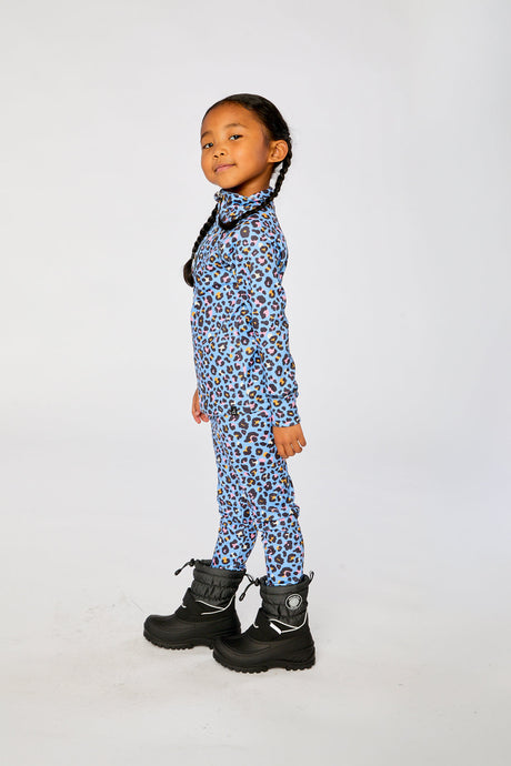 Two Piece Thermal Underwear Blue Leopard Print-4