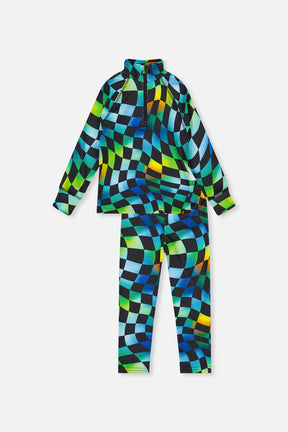 Two Piece Thermal Underwear Blue Checkered Print-0