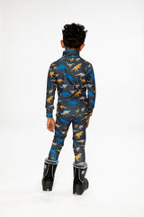 Two Piece Thermal Underwear Grey And Blue Dinosaur Print-4