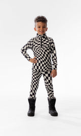 Two Piece Thermal Underwear White Checkered Print-1