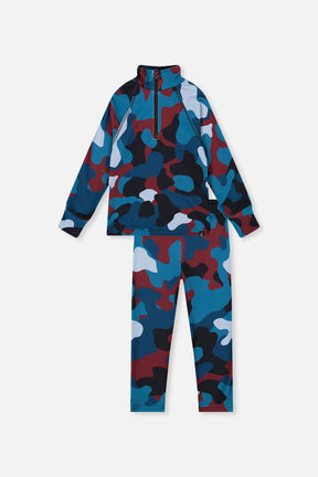 Two Piece Thermal Underwear Blue And Red Camouflage Print-0