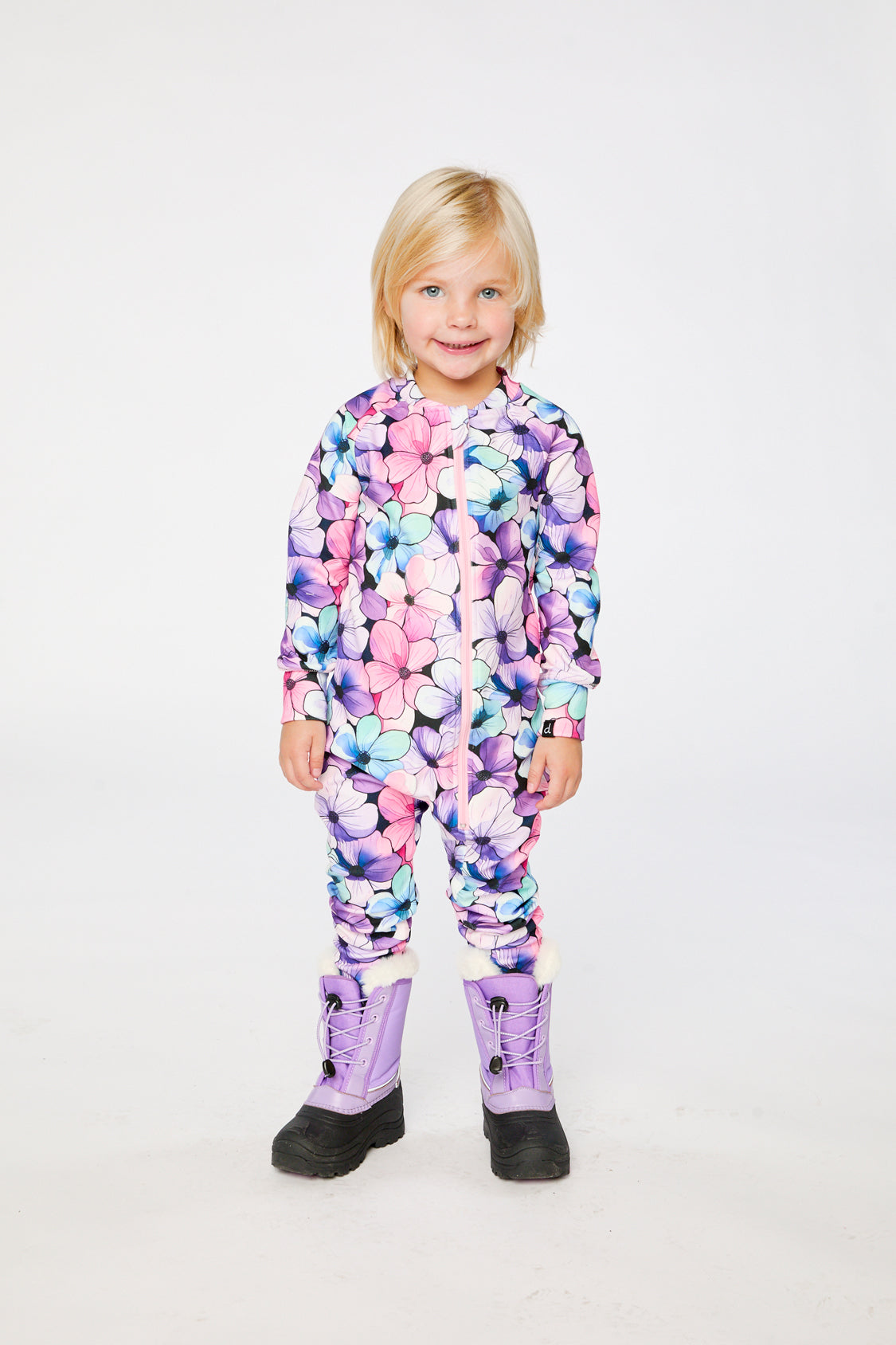 Baby One Piece Thermal Underwear Purple Floral Print-1