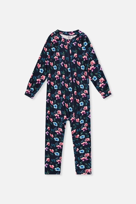 Baby One Piece Thermal Underwear Blue Floral Print-0
