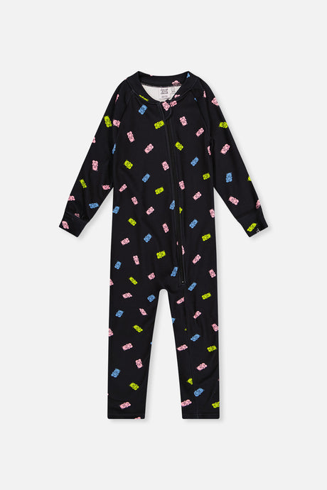 Baby One Piece Thermal Underwear Black Printed Gummy Bears-0