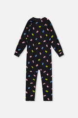 Baby One Piece Thermal Underwear Black Printed Gummy Bears-4