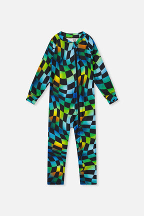 Baby One Piece Thermal Underwear Blue Checkered Print-0