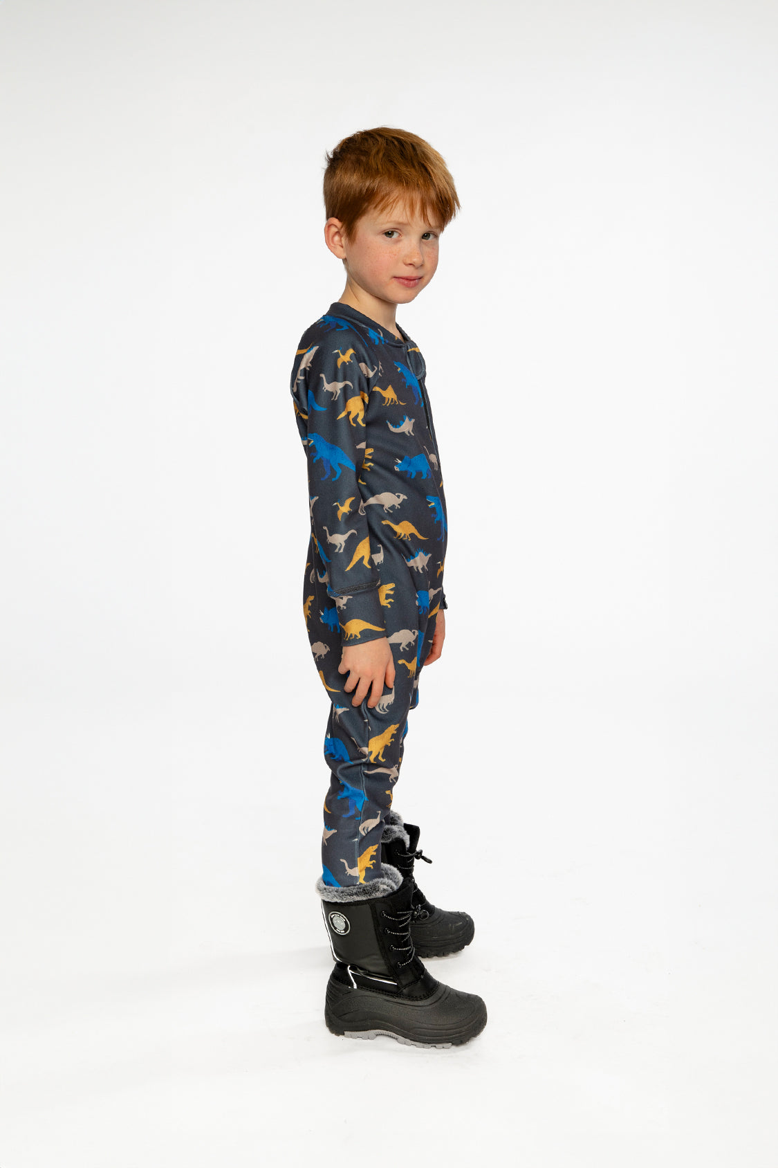Baby One Piece Thermal Underwear Grey And Blue Dinosaur Print-2