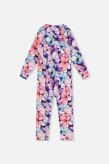 One Piece Thermal Underwear Purple Floral Print-4