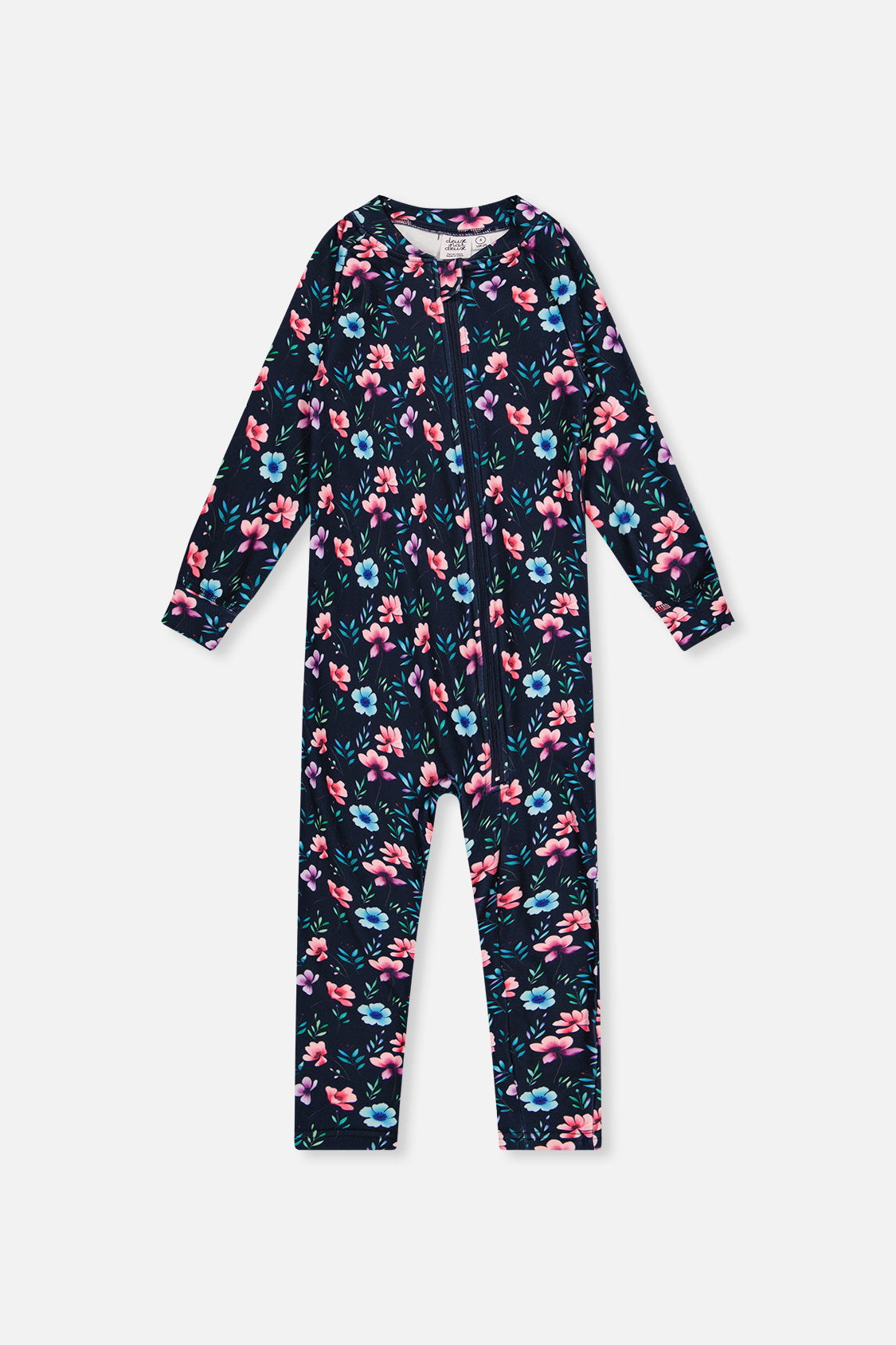 One Piece Thermal Underwear Blue Floral Print-0