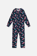 One Piece Thermal Underwear Blue Floral Print-0