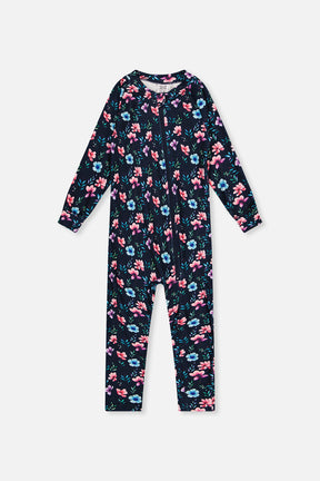 One Piece Thermal Underwear Blue Floral Print-0