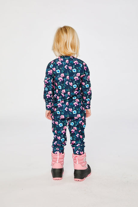 One Piece Thermal Underwear Blue Floral Print-3