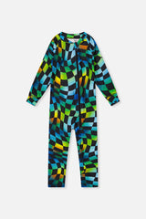 One Piece Thermal Underwear Blue Checkered Print-0