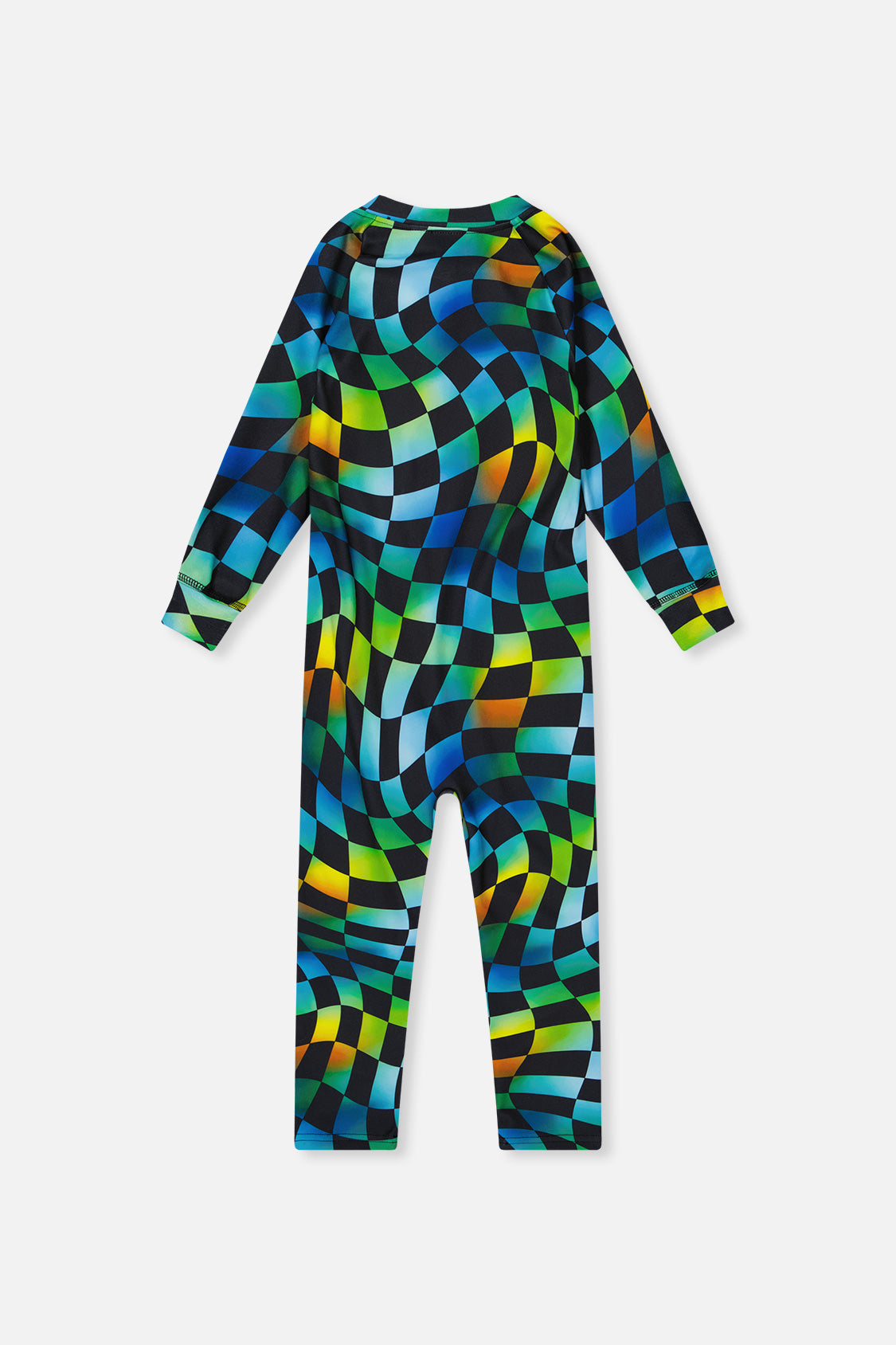 One Piece Thermal Underwear Blue Checkered Print-4