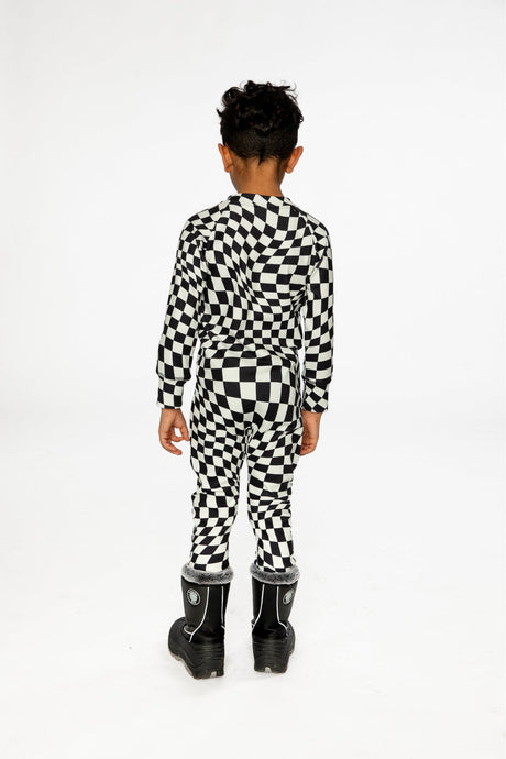 One Piece Thermal Underwear White Checkered Print-3