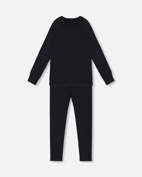 Two Piece Thermal Underwear Merino Blend Black-0