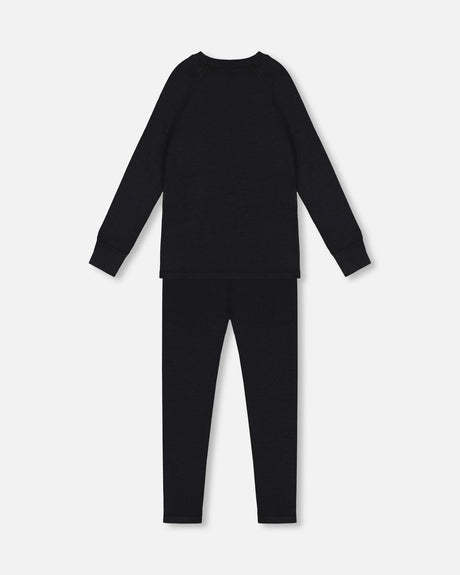 Two Piece Thermal Underwear Merino Blend Black-1