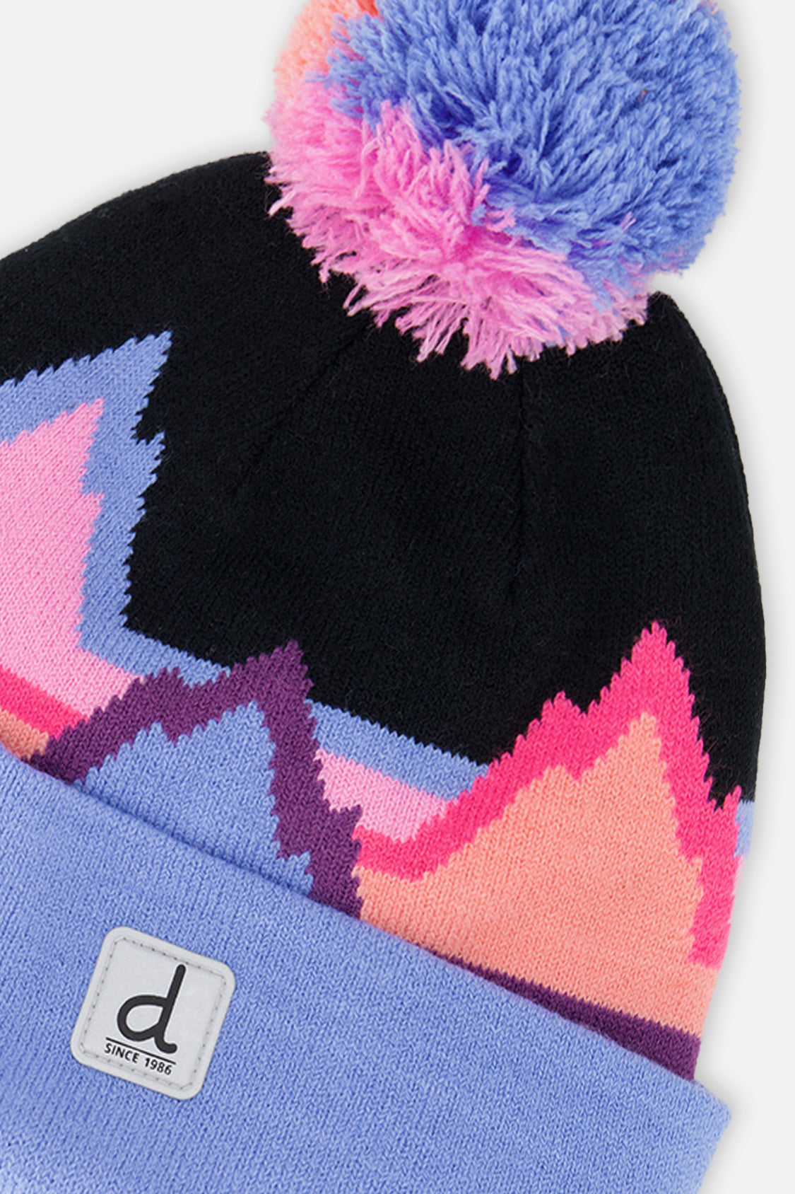 Winter Knit Hat With Pompom Black Printed Mountains-3