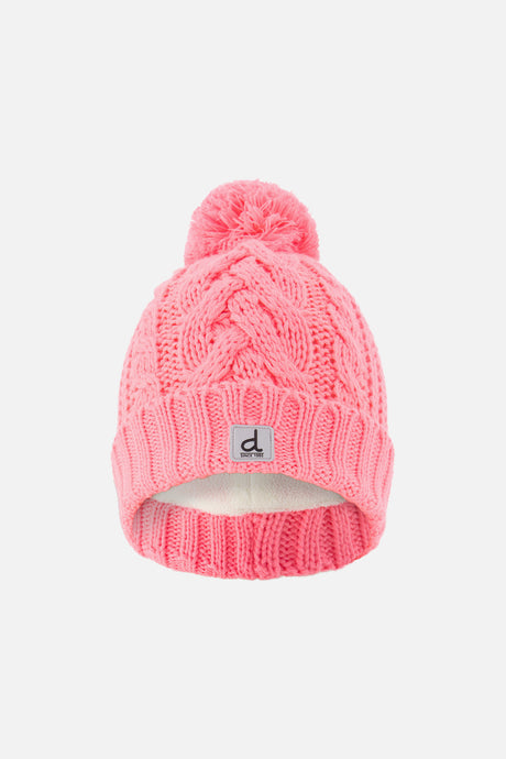 Winter Knit Hat With Pompom Neon Coral-0