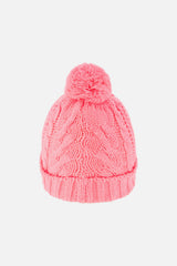 Winter Knit Hat With Pompom Neon Coral-2