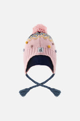 Winter Peruvian Knit Hat With Pompom Pink And Blue Jacquard-0