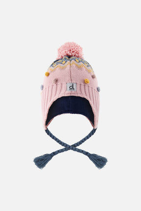 Winter Peruvian Knit Hat With Pompom Pink And Blue Jacquard-0