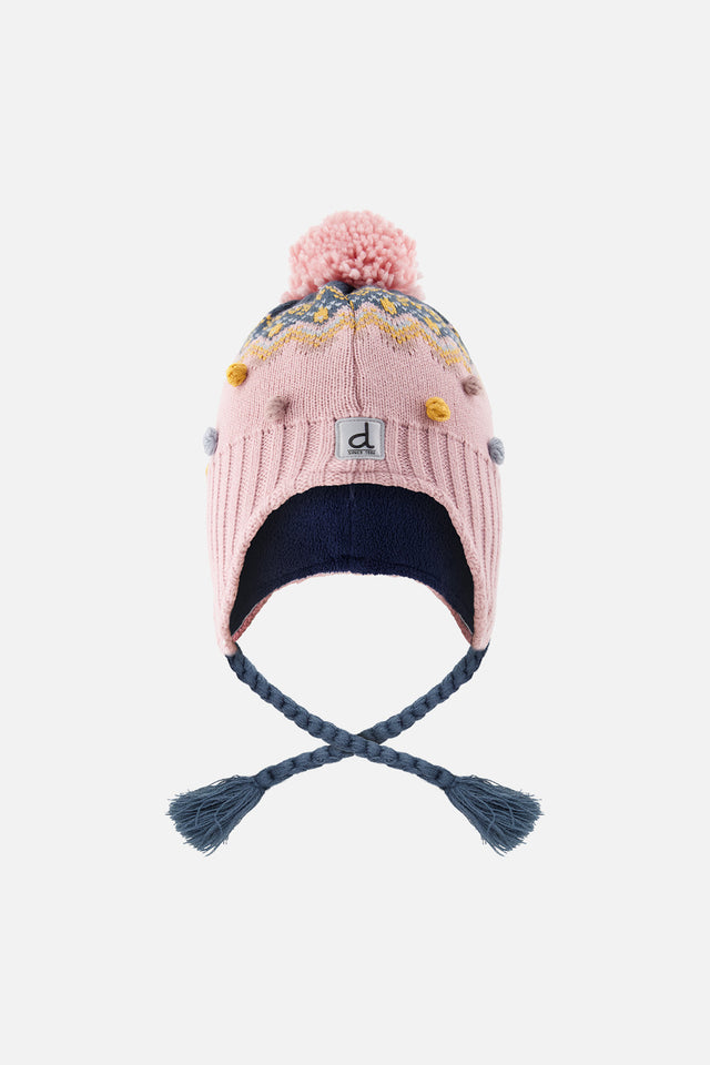 Winter Peruvian Knit Hat With Pompom Pink And Blue Jacquard-0