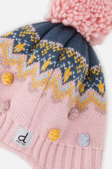 Winter Peruvian Knit Hat With Pompom Pink And Blue Jacquard-3