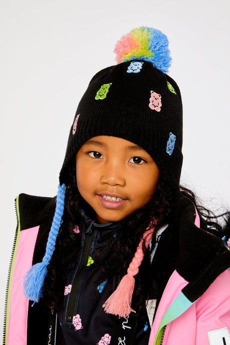 Winter Peruvian Knit Hat With Pompom Black, Pink, Blue And Green-2