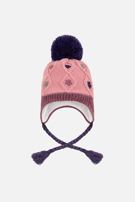 Winter Peruvian Knit Hat With Pompom Pink And Mauve-1