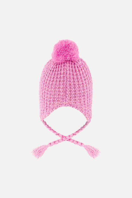 Winter Peruvian Knit Hat With Pompom Pink Multicolored Details-2
