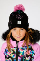 Winter Knit Hat With Pompom Black, Mauve And Blue-1