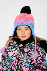 Winter Peruvian Knit Hat With Pompom Blue And Pink Gradient-1