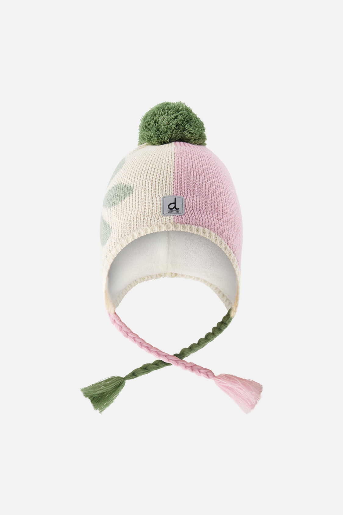 Winter Peruvian Knit Hat With Pompom Lavender Pink And Green-0
