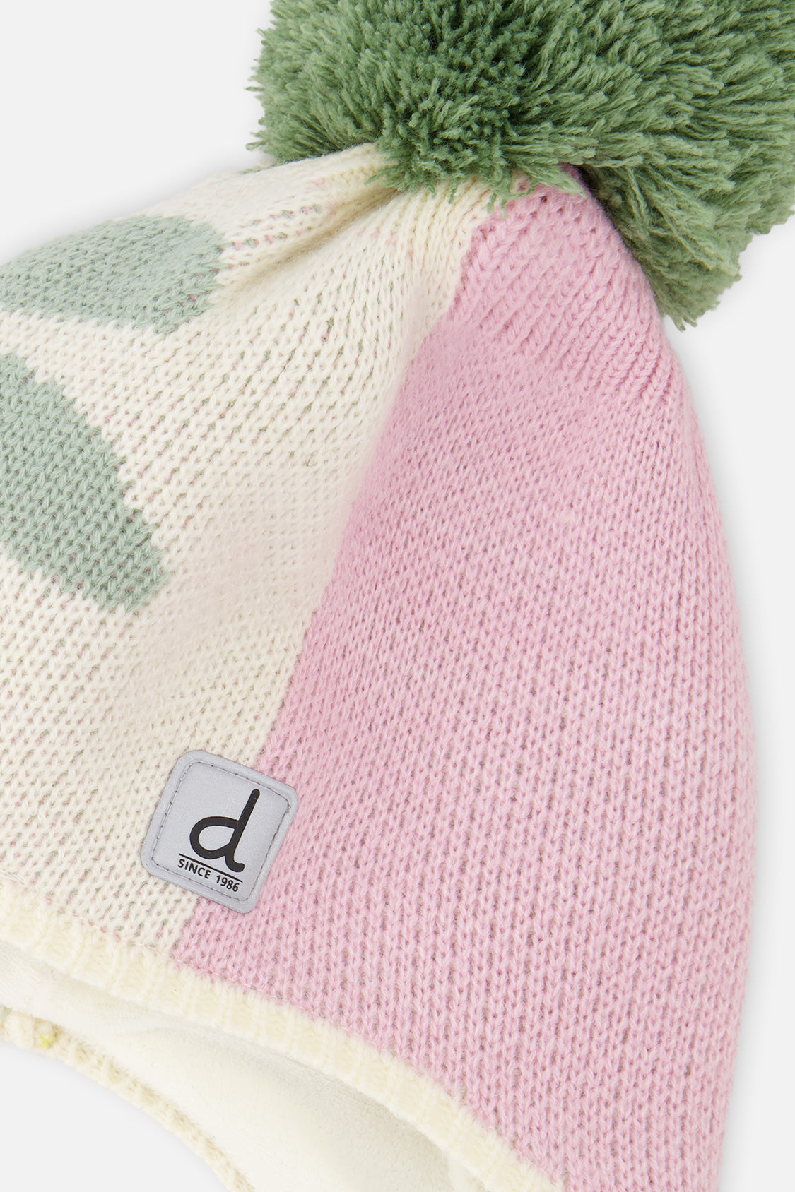 Winter Peruvian Knit Hat With Pompom Lavender Pink And Green-3