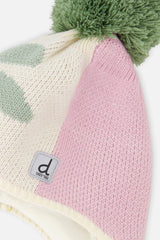 Winter Peruvian Knit Hat With Pompom Lavender Pink And Green-3
