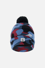 Winter Knit Hat With Pompom Blue And Red Camouflage-0