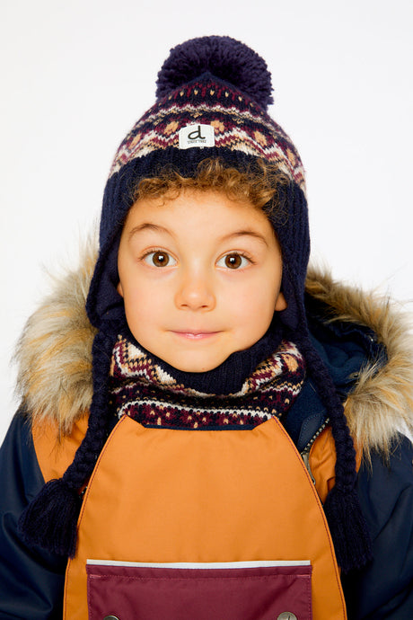 Baby Winter Peruvian Knit Hat With Pompom Blue And Red Jacquard-1