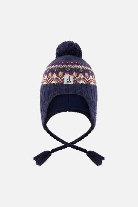 Winter Peruvian Knit Hat With Pompom Blue And Red Jacquard-0