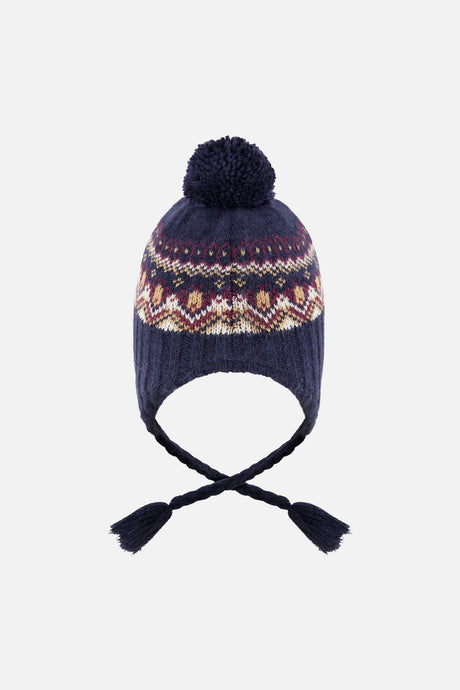 Winter Peruvian Knit Hat With Pompom Blue And Red Jacquard-2