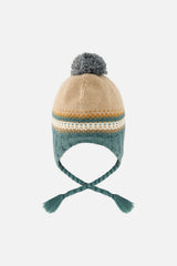 Winter Peruvian Knit Hat With Pompom Beige And Green Jacquard-2