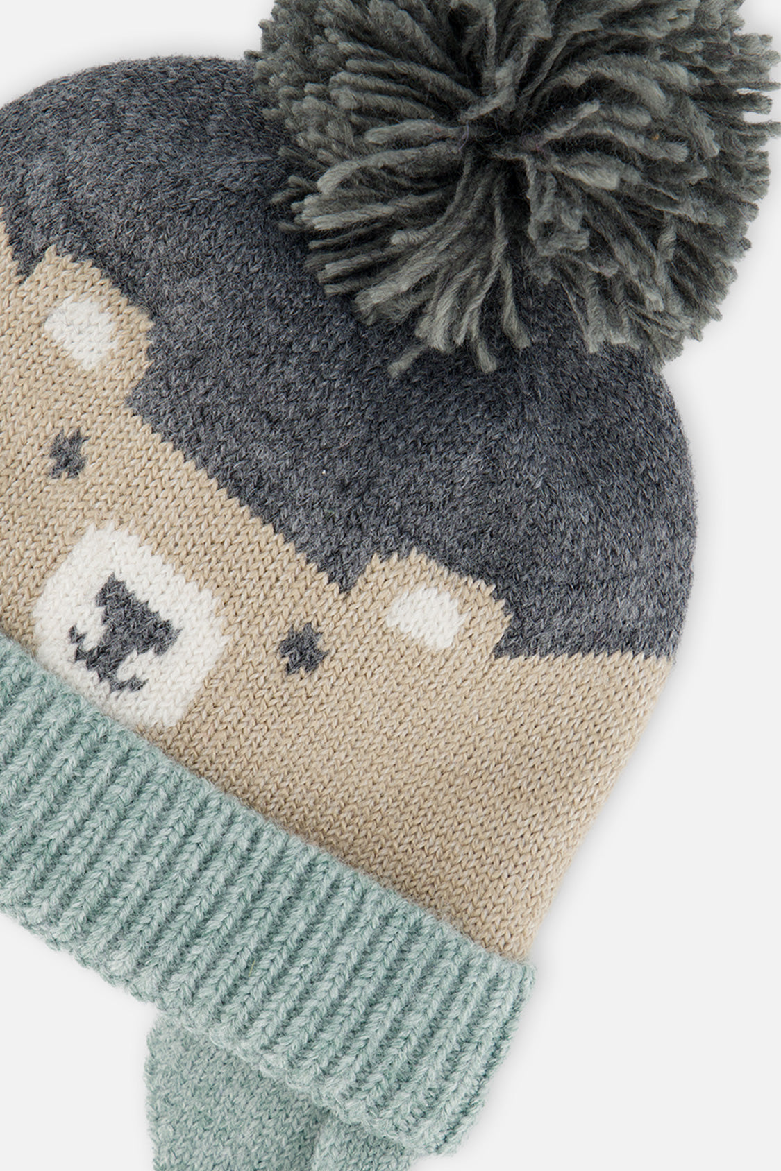 Baby Winter Knit Hat With Teddy Bear Face And Ears Beige And Turquoise-2