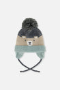 Winter Knit Hat With Teddy Bear Face And Ears Beige And Turquoise-0