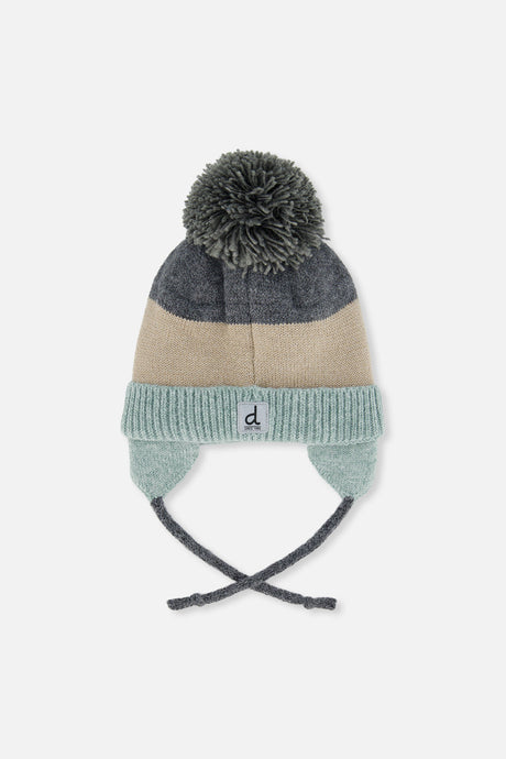 Winter Knit Hat With Teddy Bear Face And Ears Beige And Turquoise-2