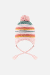 Winter Peruvian Knit Hat With Pompom Pink And Green Jacquard-2