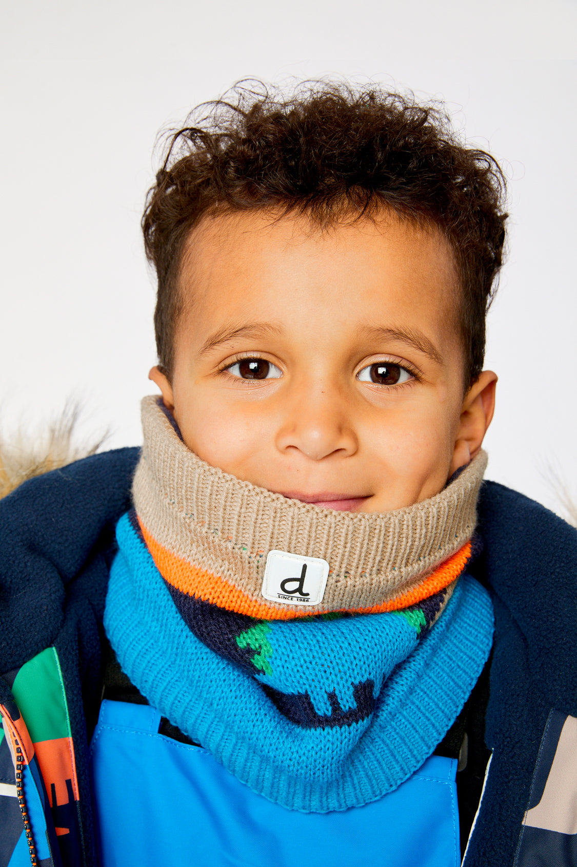 Winter Knit Neckwarmer Blue Dinosaur Print-1