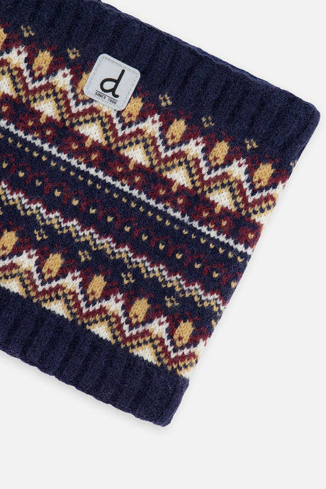 Winter Knit Neckwarmer Blue And Red Jacquard-3