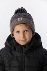 Winter Knit Hat With Pompom Black And Grey-1