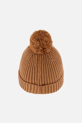 Winter Knit Hat With Pompom Brown-2