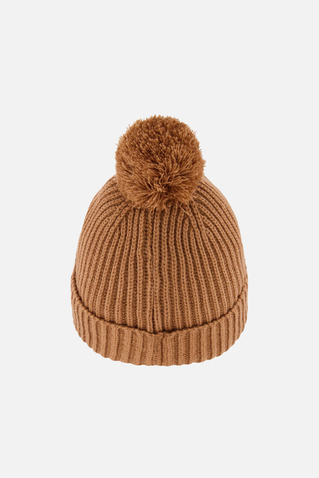Winter Knit Hat With Pompom Brown-2